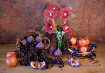 photos photo Tableau Peinture - Oignon Fleurs Grenades Nectarine Violet Raisin Peinture Nature morte à partir de Photos à Art